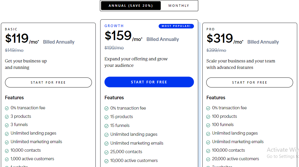 kajabi vs clickfunnels: Kajabi pricing